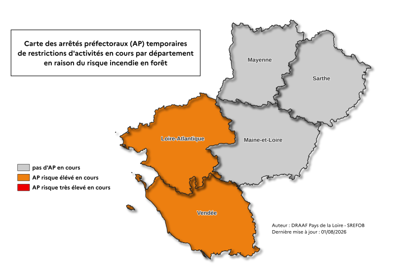 Cartes des arrêtés préfectoraux temporaires en Pays-de-Loire